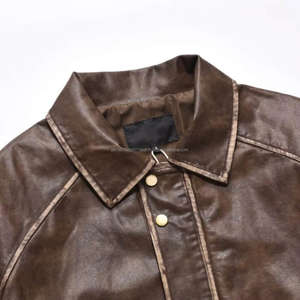 แจ็คเก็ตบอมเบอร์หนังสีน้ำตาลแบบใหม่ทันสมัยสั่งทำพิเศษสำหรับผู้ชาย - Product Image 5