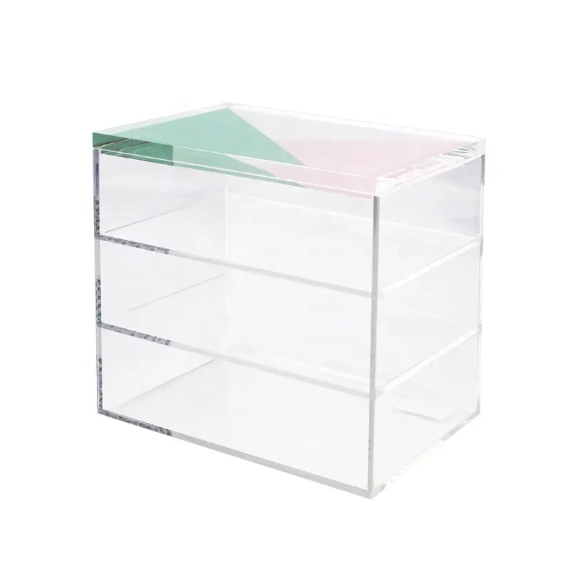 Clear Acrylic Desktop Makeup Storage Box With 3 Drawers Sliding Case