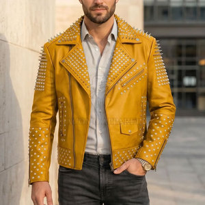 Customizable Men <b>Rhinestone</b> Winter Leather <b>Jacket</b> Motorcycle Biker Turn Down Collar Full Zip <b>Rhinestone</b> Design Party Wear Coat - Product Image 3