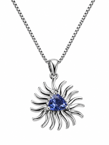 Collier Pendentif Soleil en Argent Sterling 925 avec Saphir Bleu Trillion, Plaqué Rhodium, Charm Solitaire Classique, Cadeau Minimaliste - Product Image 5