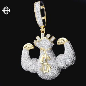 Collar de Moissanita Chapado en Oro para Hombre con Colgante de Bolsa de Dinero Estilo Hip Hop Iced Out - Product Image 3