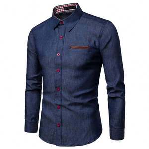 Men's Slim Fit Denim Shirt Long Sleeve Solid Color Turn-<b>down</b> Collar Casual Breathable Full Button <b>Down</b> Design - Product Image 6