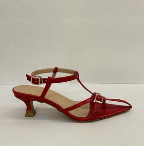 Sandalias de Tacón Rojas Texturizadas con Correa en T, Zapatos de Vestir con Hebilla en el Tobillo para Fiesta o Boda - Product Image 6