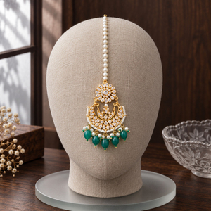 High Quality Pearl Chain Crescent Teal Drop Maang <b>Tikka</b> Wholesale Bulk Custom Design - Product Image 5