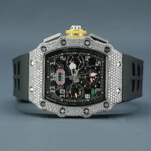 Reloj Cronógrafo de Lujo Estilo Hip Hop con Diseño de Moneda Antigua de Dibujos Animados, Esfera Esqueleto con Cristal de Zafiro, Caja de Moissanita y Correa de Silicona - Product Image 1