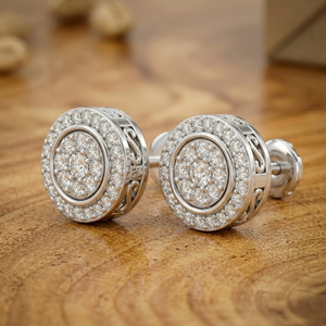 Pendientes de Oro de 10K con Diamantes Naturales Redondos en Racimo de 0.45Ctw |   Anillo de Halo para Mujer, Regalo de Cumpleaños, Joyería Fina, Cierre de Rosca Seguro - Product Image 4