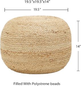 Pouf ottoman tressé naturel en jute et chanvre, confortable, de style bohème, fait main, pour une assise décontractée à la maison, au bureau ou dans la chambre. - Product Image 3