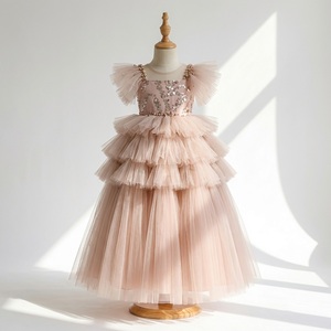 Robe de Soirée pour Filles en Tulle Superposé Champagne avec Corsage à Paillettes, Robe Légère pour Occasions Spéciales, Vente en Gros Océanie - Product Image 1