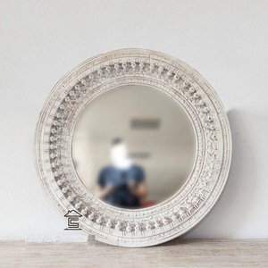 Handcrafted Wooden Round <b>Mirror</b> Ornamental Rustic <b>Frame</b> Stylish Decorative Accent for Chic Home Styling - Product Image 3