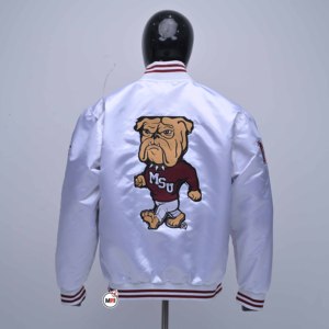 White Varsity <b>Jacket</b> Men's Embroidered State Design Regular Fit Casual Style Turn-down Collar Polyester Material Breathable - Product Image 2