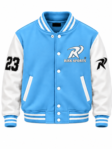 <b>Light</b> Blue Solid Stand Collar Varsity <b>Jacket</b> <b>Men</b> Regular Fit Zipper Front Fleece Lined Casual Sports Autumn - Product Image 2