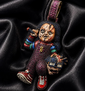 Orelia Luxe Colgante Unisex Hip Hop Chucky con Moissanita Iced Out, Muñeco Zombi de Dibujos Animados, Plata 925 Certificada - Product Image 2