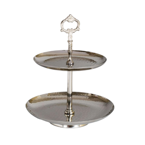 Support à gâteau à deux étages en aluminium argenté de qualité supérieure pour mariage et fête - Product Image 1
