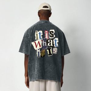 เสื้อยืดโอเวอร์ไซส์ลายกราฟิกพิมพ์ตัวอักษรสำหรับผู้ชาย สไตล์วินเทจ ล้างสีแบบแอซิดวอช สตรีทแวร์ แร็ปเปอร์ เสื้อยืดลำลอง รับทำโลโก้ OEM ผ้าฝ้าย 100% 240 GSM - Product Image 6