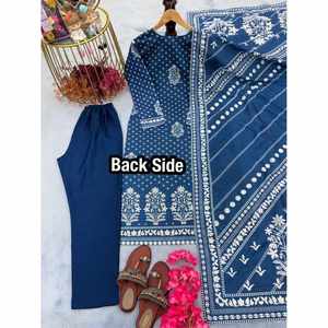 BAS DE HAUT IMPRIMÉ NUMÉRIQUE EN COTON MODE AVEC DUPATTA BLEU - Product Image 3