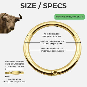 Bull Nose Ring Solid Polished Brass 3 Inch Hinged Bull Ring with Self Piercing Point Break Off <b>Set</b> <b>Screw</b> Semi Permanent Cattle - Product Image 4