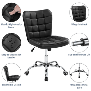 Modern Tufted Faux Leather Executive Desk <b>Chair</b> <b>Black</b> Comfortable PU Leather <b>Office</b> Armless <b>Chair</b> - Product Image 4