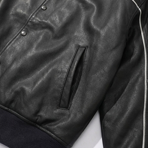 Chaqueta Bomber de Cuero con Ribete Blanco y Negro |   Chaqueta Bomber con Botones a Presión y Ribete |   Abrigo de Piel Sintética Estilo Urbano |   Fabricante OEM Personalizado - Product Image 4