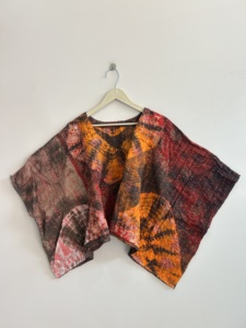 เสื้อคลุมปอนโชทำมือขนาดใหญ่ลายมัดย้อมแบบคันธาสำหรับผู้หญิง เสื้อวินเทจรีไซเคิล - Product Image 2