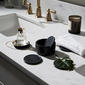 Elegante Juego de 4 Posavasos Redondos de Piedra Negra con Caja, para Decoración Moderna del Hogar, Protección de Mesa de Mármol Natural - Product Image 6