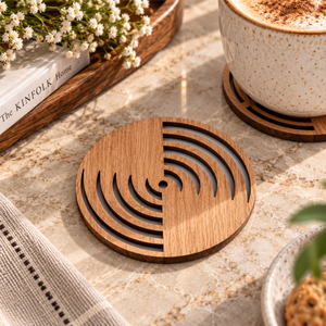 Wooden Coaster Set of 4 MDF Round Drink Coasters Heat Resistant <b>Table</b> <b>Protectors</b> Non Slip Base Modern Home Work Decor | Gift Set - Product Image 3