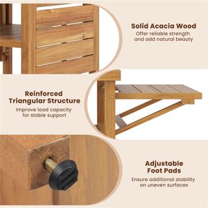 Acacia Wood Outdoor Grill <b>Table</b> with Drop Leaf <b>BBQ</b> Prep Station Faux Marble Resin Top - Product Image 3