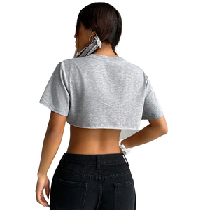 เสื้อครอปท็อปสำหรับฤดูร้อน ผ้าฝ้าย 100% ระบายอากาศได้ดี เสื้อผู้หญิงแบบเรียบ รับสกรีนโลโก้ พิมพ์ลาย DTG คอกลม แบบพื้นฐาน สำหรับออกกำลังกายและเล่นกีฬา - Product Image 2