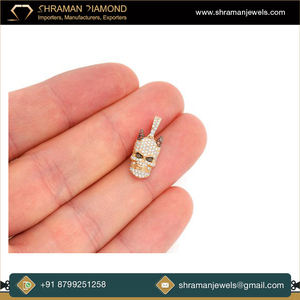 Unisex Premium Fine Jewelry 14K <b>Gold</b> Plated Custom Iced Skull Horns Pendant Dainty VS Natural Stone High Quality Party Gift - Product Image 3