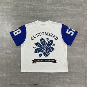 T-shirt à manches courtes pour homme, imprimé géométrique personnalisé, col rond, jersey décontracté en coton respirant, coupe classique, blanc et bleu - Product Image 2