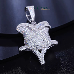 Pendentif Fleur en Argent 925 Plaqué Rhodium avec Diamant de Laboratoire Rond Taille Brillant, Charme de Luxe Unisexe - Product Image 2