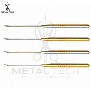 Stainless Steel Gold Handle Hair Extension Pulling <b>Needle</b> Latch Hook Wire <b>Threader</b> Set Bulk Supply Salon Accessories - Product Image 2