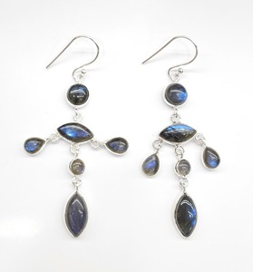 Boucles d'oreilles chandelier en argent sterling 925 avec labradorite bleue multicolore, bijoux en pierres précieuses faits à la main, JAIPUR SILVER - Product Image 4