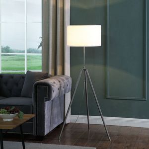 Lampada da Terra Regolabile 64''-47'' Stile Mid-Century Moderno, Treppiede in Metallo Cromato/Argento - Product Image 4