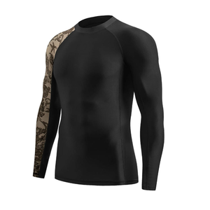Full Sleeve Quick Dry Polyester <b>Compression</b> <b>Shirt</b> Men's <b>Black</b> Long Sleeve Rash Guard Custom Printed Right Sleeve Rash Guard - Product Image 4