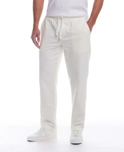 Men's <b>White</b> Cotton Mid Weight Front Logo Sweatpants Elastic Waist Drawstring Pockets Regular Fit Winter Solid Color Joggers - Product Image 3