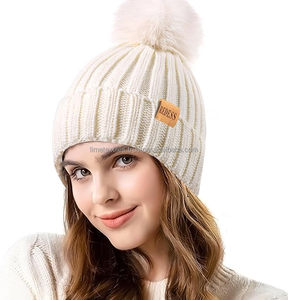 Wholesale Unisex Winter Keep Warm Custom Logo Knitted <b>Beanie</b> 3D Embroidery Pom Pom 100% <b>Wool</b> Silk Satin Lining Adjustable Travel - Product Image 1