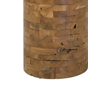 Round Solid <b>Wood</b> Drum Side Table Rustic Block Design Accent Table in Natural Finish Modern Minimalist End Table - Product Image 2