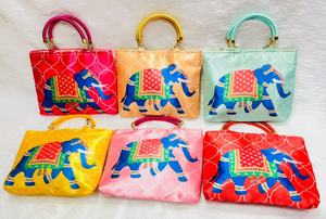 Vibrant Elephant Print Ethnic Handbags Set Premium Silk Fabric Designer Potli Style <b>Mini</b> Totes for Weddings Festive Occasions - Product Image 2