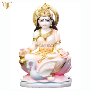 Elegant Gayatri Mata Marble Murti with Swan | White Marble Idol by MALIYAS Jaipur - Product Image 2