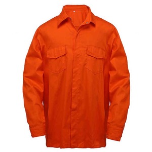 Chemise de travail en coton à manches longues orange haute visibilité pour hommes avec poches poitrine pour une tenue de sécurité - Product Image 1