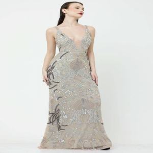 Super Grade Handcrafted Designer Gown with Embroidery & <b>Sequins</b> Beads | Natural Waistline Luxury Beach Wedding Resort Event Wear - Product Image 2