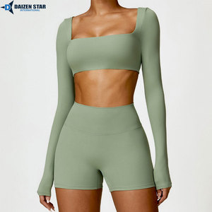 Women Solid Seamless Yoga Set Mid Waist Leggings Sports Bra 2-Piece Gym Fitness Workout Clothing Front Logo Position OEM Custom - Product Image 5