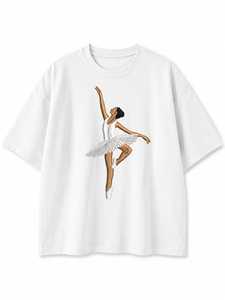 Camiseta Unisex Extra Grande de Cuello Redondo con Logotipo Personalizado Bordado, Camiseta de Algodón con Bordado de Ballet, Premium - Product Image 1