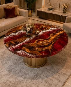 Luxury Red <b>Epoxy</b> Resin Modern Eco-Friendly Round <b>Coffee</b> <b>Table</b> River <b>Table</b> Custom Made Diwali Tabletop Installation - Product Image 3