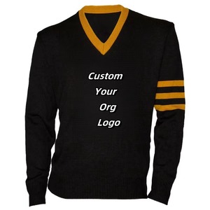 Wholesale Custom Greek Life <b>Men's</b> Wool Blend Knit Sweater V Neck Patchwork Pattern Custom Logo Front Sorority Fraternity - Product Image 3
