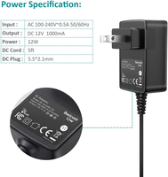 Adaptateur d'alimentation 12V 1A AC/DC pour bande lumineuse LED, moniteur bébé, caméra de sécurité, routeur, haut-parleur Bluetooth, moniteur LCD