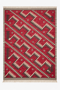 Alfombra de Lana Dhurrie de Estilo Kilim Geométrico Moderno, Tejida a Mano, Diseño Tradicional en Zigzag, Ecológica, Reversible, para Oración - Product Image 2