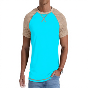 Men's <b>Raglan</b> Sleeve Solid Cotton Jersey T-Shirt O-Neck Regular Fit Casual <b>Top</b> Contrast Trim Color Blocked Design - Product Image 4