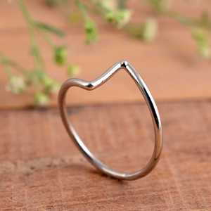 Minimalist 925 Sterling <b>Silver</b> V-Shape Dainty Chevron <b>Stacking</b> Band Modern Geometric Wishbone Engagement Anniversary Gift - Product Image 4