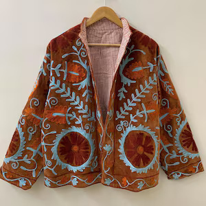Velvet Floral Suzani Embroidered Jacket Uzbek Folk Festival <b>Coat</b> with Cotton Filling for Bomber Duster Outerwear At Cheap Price - Product Image 6